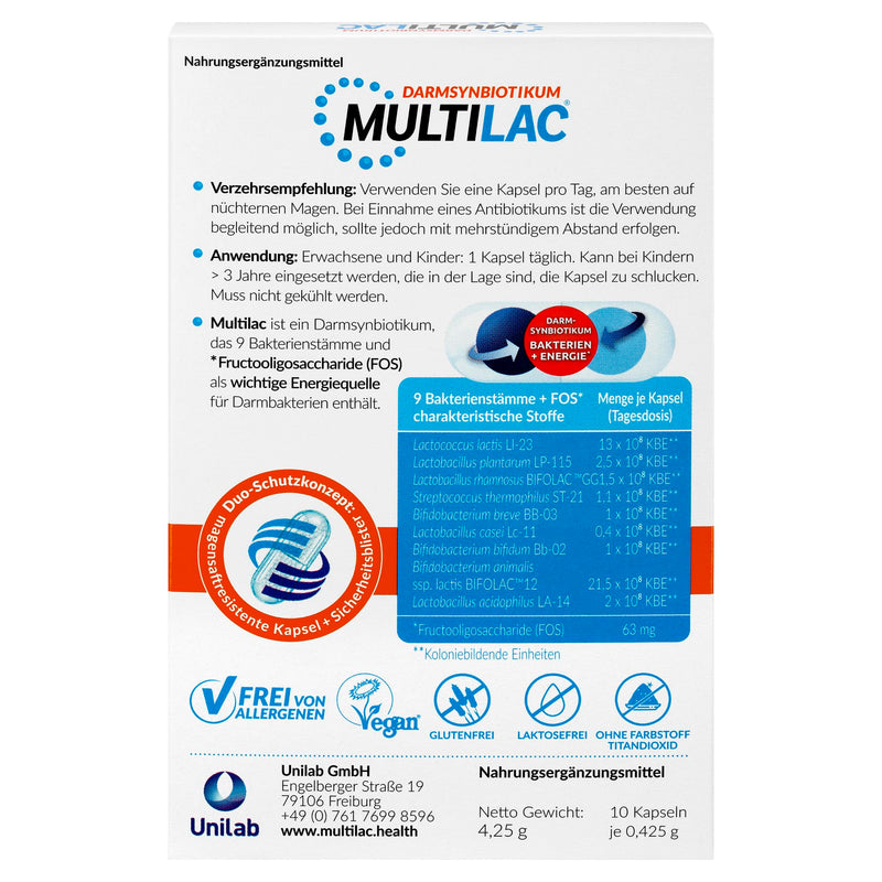 Multilac Intestinal Synbiotic - Supports Intestinal Health With Activated Lactic Acid Bacteria And Fiber, For Balanced Digestion And A Strong Immune System For The Family, 10 Capsules 10 Pieces (Pack Of 1) - NewNest Australia