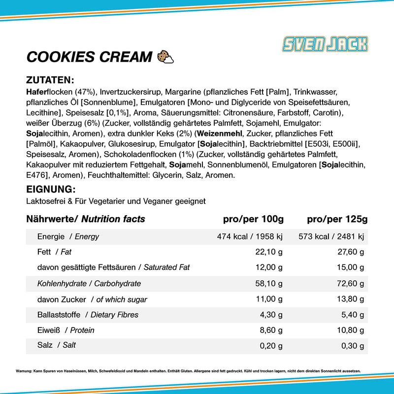 Sven Jack (Energy Cake) - Cookies-Cream 24x 125g (3kg) - Fitness bar made from oat flakes with long-chain carbohydrates - energy bar to fill you up for everyday life & incredible taste 125 g (pack of 24) - NewNest Australia
