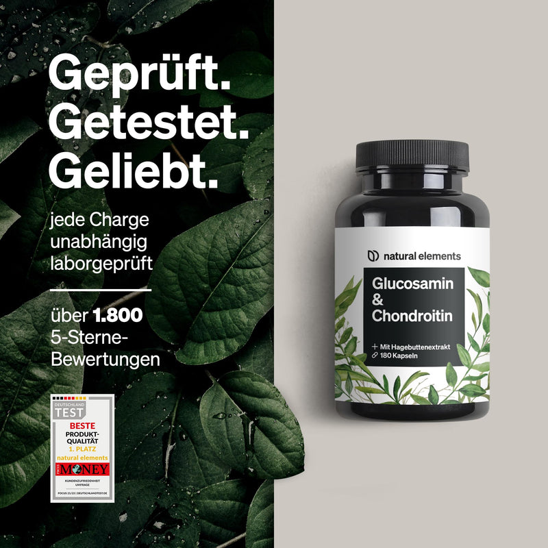 Glucosamine & Chondroitin - 180 capsules with vitamin C - contributes to normal collagen formation - high dosage, without unnecessary additives - produced in Germany & laboratory tested - NewNest Australia