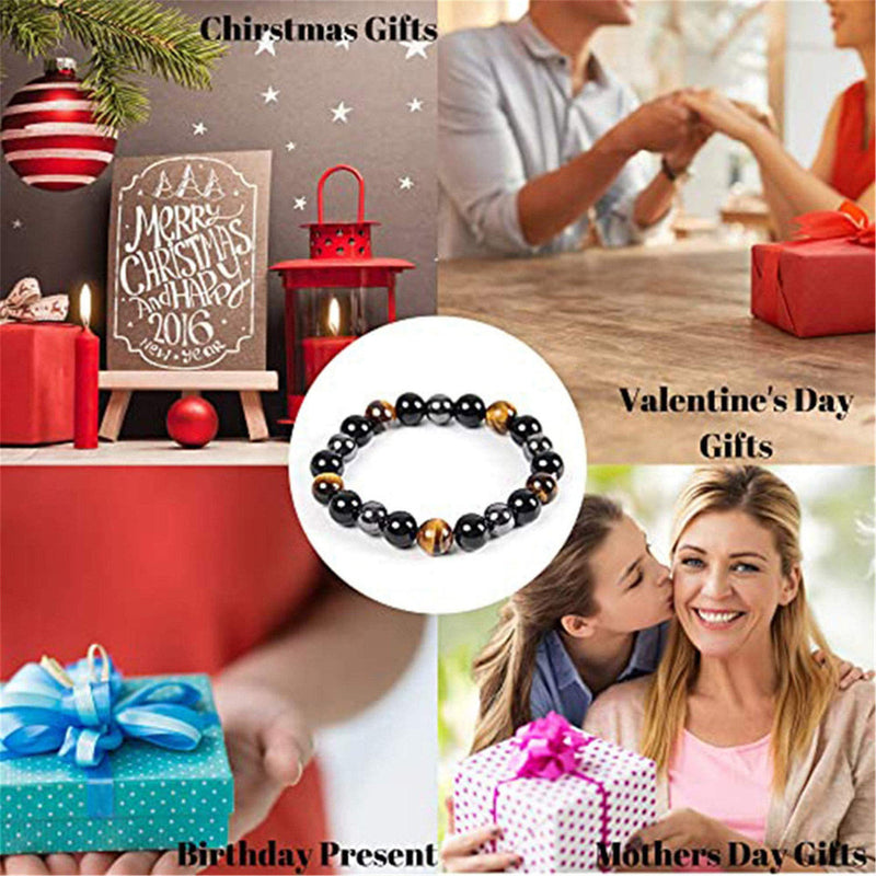 Triple Protection Bracelet for Bring Luck and Prosperity Hematite Black Obsidian Tiger Eye Stone Bracelets for Men Women, Beaded Buddha Healing Rope Uni Bracelet (2pcs) A - NewNest Australia