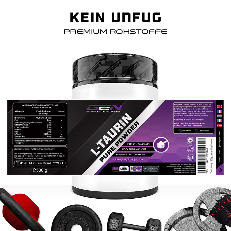 Taurine powder - 500 g - Optimal solubility - Vegan - Pure & without additives - Laboratory-tested premium quality - L-taurine amino acid - German Elite Nutrition - NewNest Australia