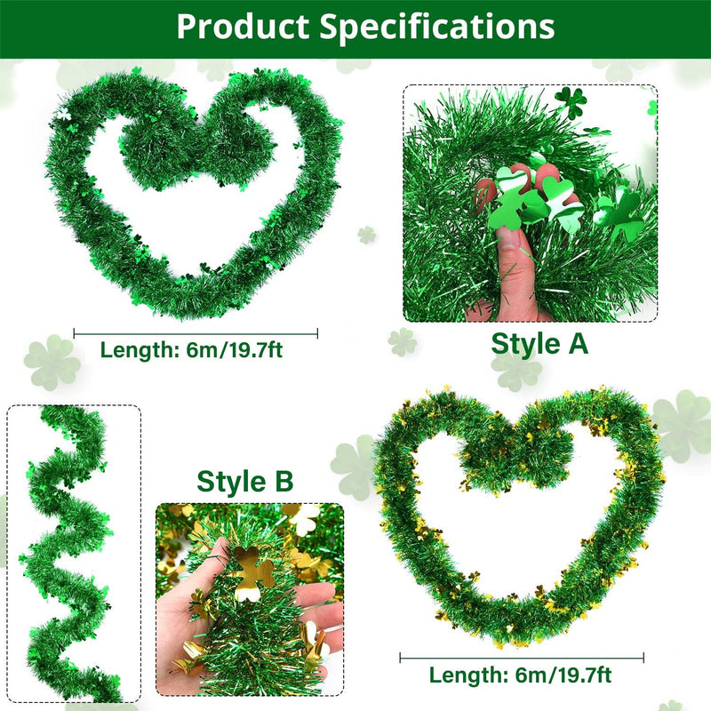 Noverlife 39.4 Feet St. Patrick's Day Tinsel Garland, Green Clover Glitter Shamrock Twist Garland Decoration, Shiny Hanging Ornament Ribbon for Irish St.Patty's Home Tree Artificial Greenery Garland - NewNest Australia