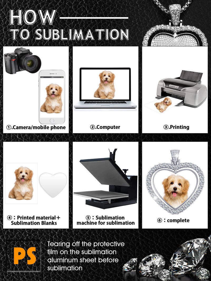 24 Pcs Sublimation Rhinestone Trays Pendant Set, Including 6 Heart Shape Double Sided Blank Rhinestone Bezel Trays, 6 Pcs Thick Chains with 12 Sublimation Discs for Making Silver - NewNest Australia