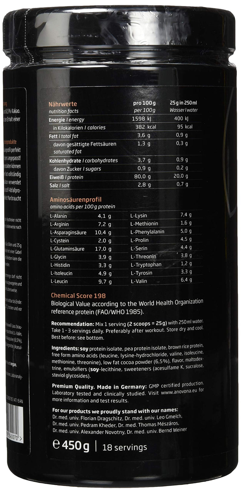 Anovona Veganeo - Chocolate Nut Cream - Chemical Score 198. Pea Protein, 1 Lb 5 Oz (Vegan Protein And Vegan Protein, Essential Amino Acids, Bcaa, Eaas 1-Pack (1 Lb) - NewNest Australia
