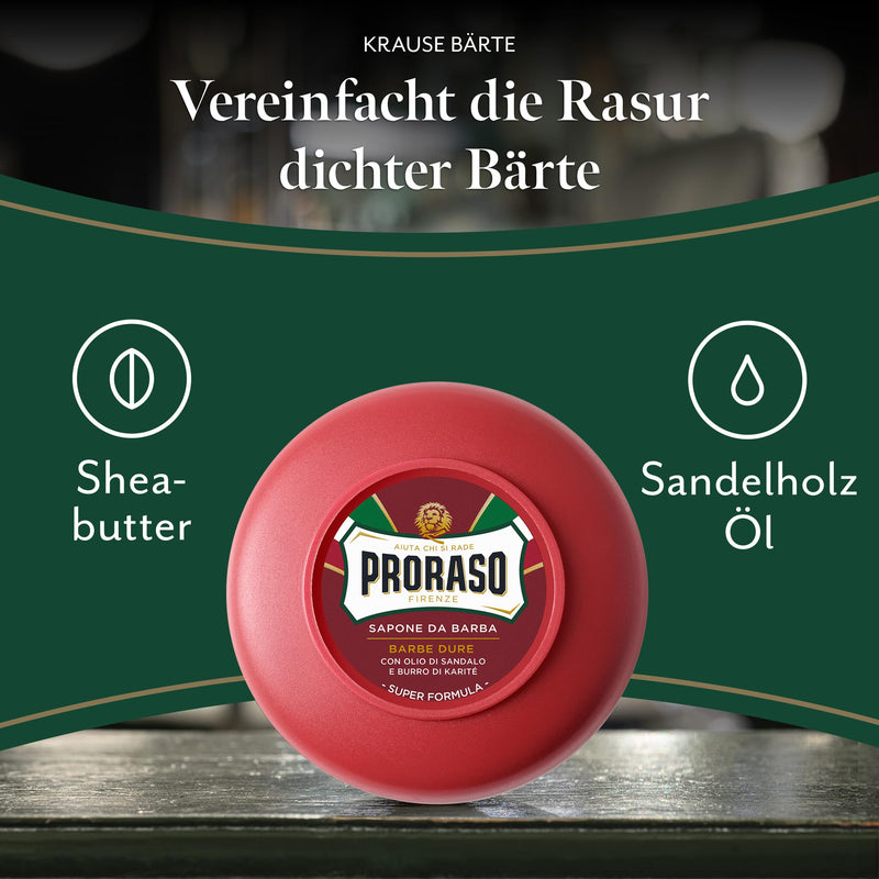 Proraso Shaving Soap including soap dish, 150 ml, nourishing and moisturizing shaving soap for men with sandalwood & shea butter, Made in Italy, red - NewNest Australia
