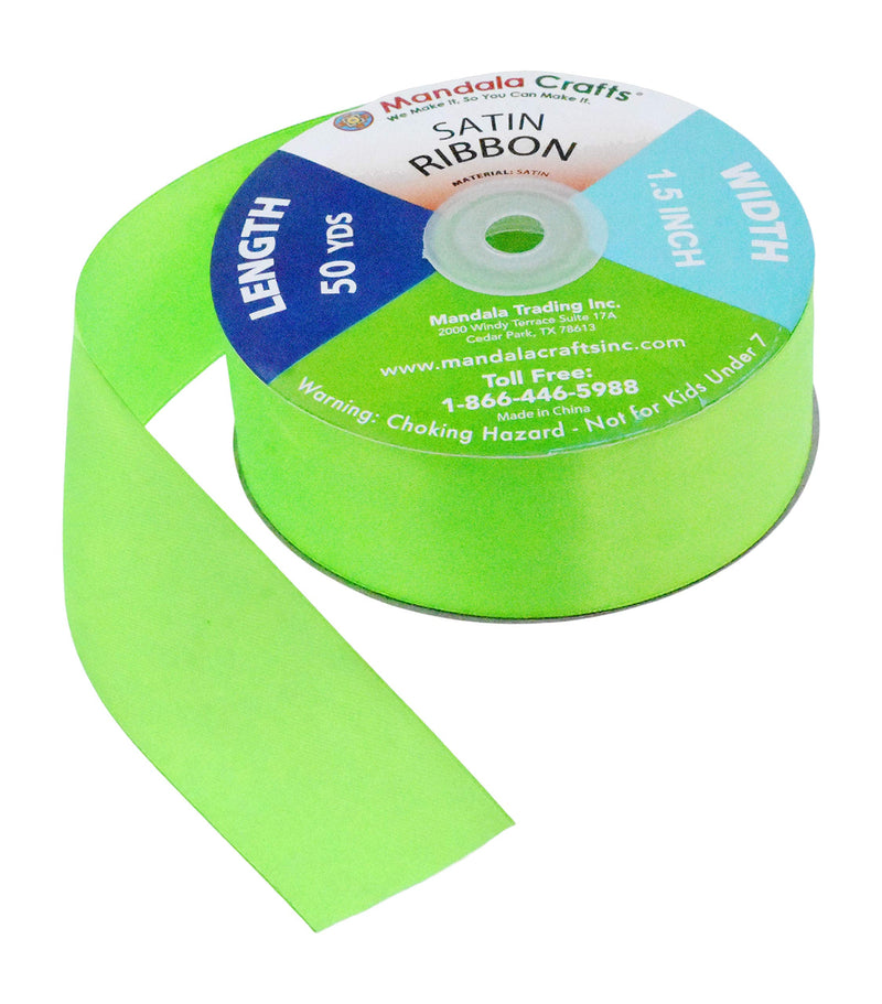 Satin Ribbon for Gift Wrapping, Weddings, Hair, Dresses, Blanket Edging, Crafts, Bows, Ornaments; by Mandala Crafts 1 1/2 Inch 50 Yards Apple Green - NewNest Australia