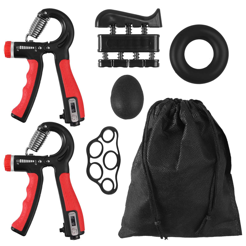 VINTEAM Wrist Strengthener, 6 pcs Hand Grips Strengthener with 5-60KG Adjustable Resistance Forearm Strengthener, Finger Strengthener Stress Ball for Hand Exercise Black-Red - NewNest Australia