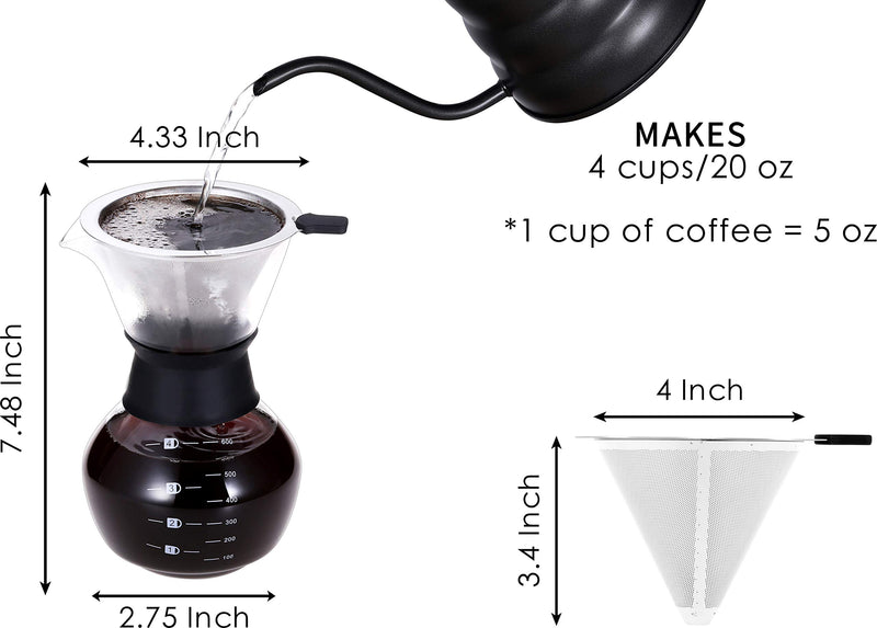 Pour Over Coffee Maker 20 oz,Pour Over Coffee Dripper Glass Carafe,Pour Over Coffee Maker with Handle,Pour Over Coffee Maker with Borosilicate Glass Carafe - NewNest Australia