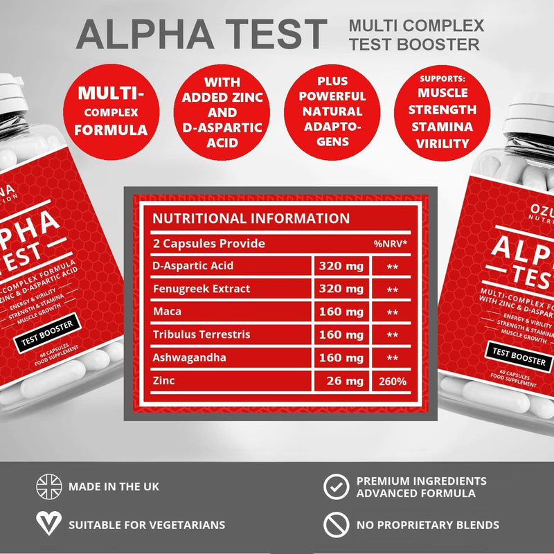 Alpha Test Testosterone Booster for Men for Strength Energy Performance Stamina Reduces Fatigue | Healthy Test Levels with Fenugreek, D-Aspartic Acid, Maca, Zinc, Tribulus Plus More | One Month Supply - NewNest Australia