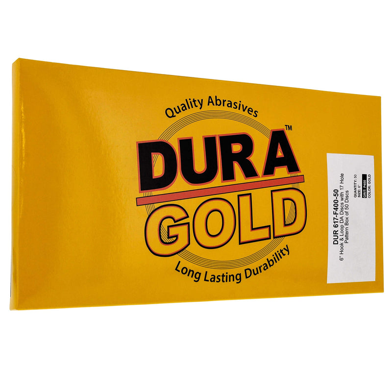 Dura-Gold Premium 6" Gold Sanding Discs - 400 Grit (Box of 50) - 17 Hole Pattern Dustless Hook & Loop Backing Sandpaper for DA Sanders, Aluminum Oxide Abrasive - Sand Automotive Paint Woodworking Wood 400-Grit - NewNest Australia
