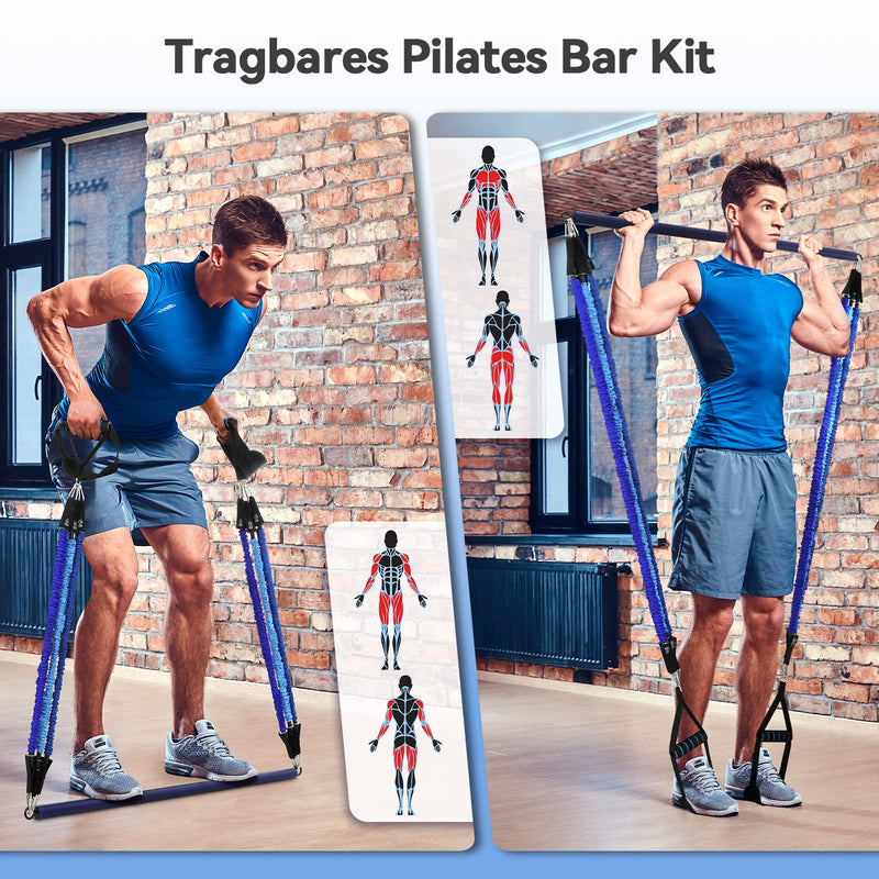 Hommie Pilates Bar Kit With Resistance Bands For Women And Men, Pack Of 3 Stick Squat Yoga Pilates Resistance Bands With Handles, Door Anchors & Foot Straps For Pilates Strength Training 9, 18, 27 Kg - NewNest Australia