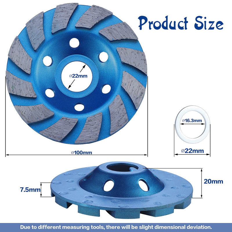 OCR 4" Concrete Turbo Diamond Grinding Cup Wheel Three Row Turbo Cup Disc Grinder for Angle Grinder 12 Segs Heavy Duty(Blue 12segs B) Blue 12segs B - NewNest Australia