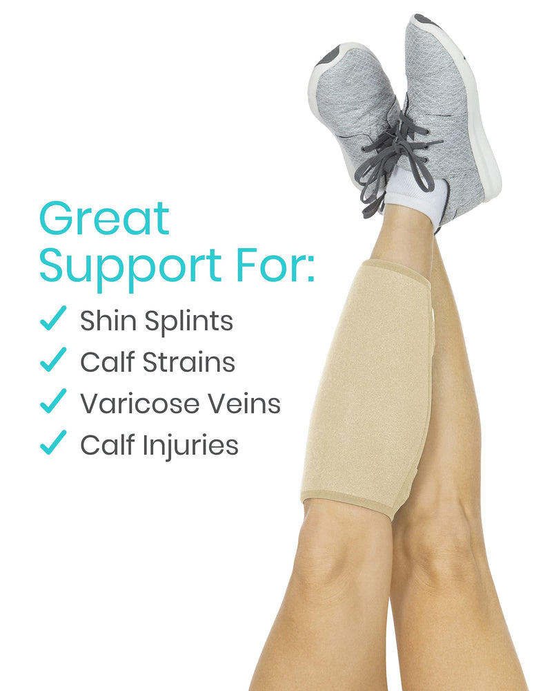 Vive Calf Brace - Adjustable Shin Splint Support - Lower Leg Compression Wrap Increases Circulation, Reduces Muscle Swelling - Calf Sleeve for Men and Women (Beige) Beige - NewNest Australia