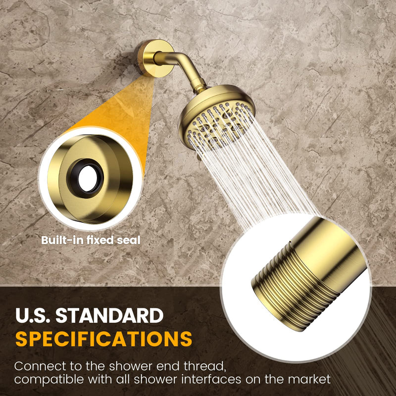 YASFE Brushed Gold Shower Arm 6" Shower Extension Arm Pipe with Flange and Teflon Tape for Shower Head & Handheld Shower Head(SUS 304, Brushed Gold,NPT) - NewNest Australia