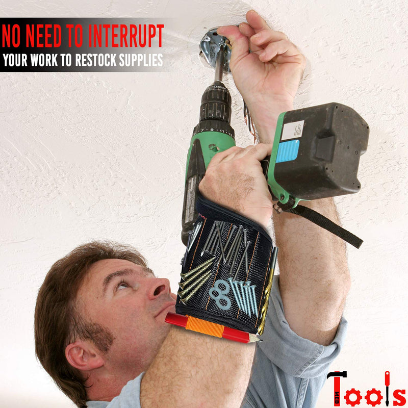Magnetic Wristband with Flashlight and Tape Measure – Screw, Drill Bit, and Nail Holder with 20 Strong Magnet Pieces Increases Convenience for DIY, Carpenters, Mechanics, and More by MEBTOOLS Adjustable Black - NewNest Australia