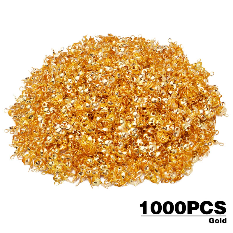 BronaGrand 1000pcs Gold Beads Tips Knot Covers Clamshell Metal Open Bead Tips Knot Covers Bead Tip Cord Ends for DIY Bracelet Necklace Jewelry Making Accessory - NewNest Australia