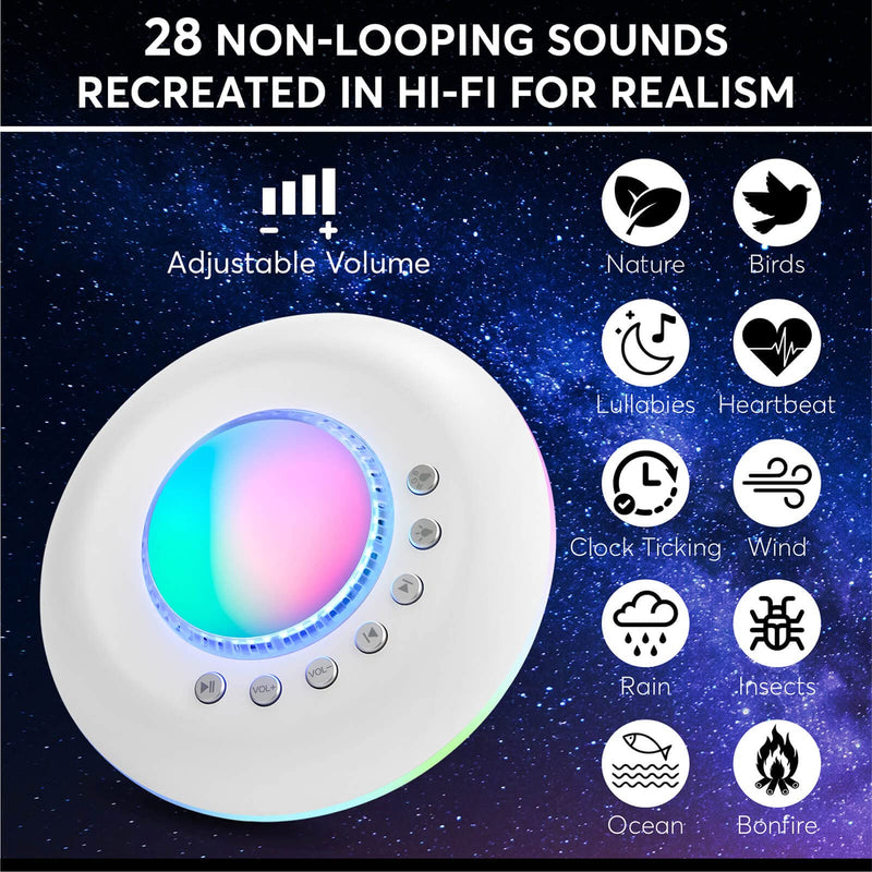 White Noise Machine for Sleeping Baby and Adults  Portable Kids Sound Machine with Night Light/Soothing Starry Ambient Light, 28 Non-looping Sleep Sounds, Adjustable Brightness, Volume - NewNest Australia