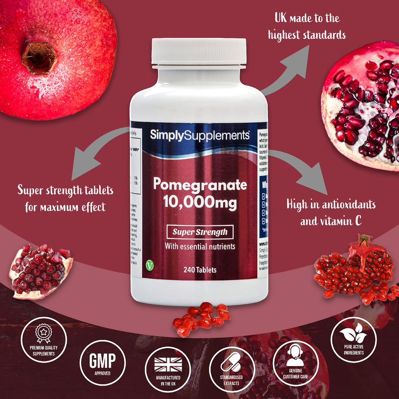 Pomegranate 10,000mg - 240 tablets - Suitable for vegans - Supply for up to 4 months - SimplySupplements - NewNest Australia