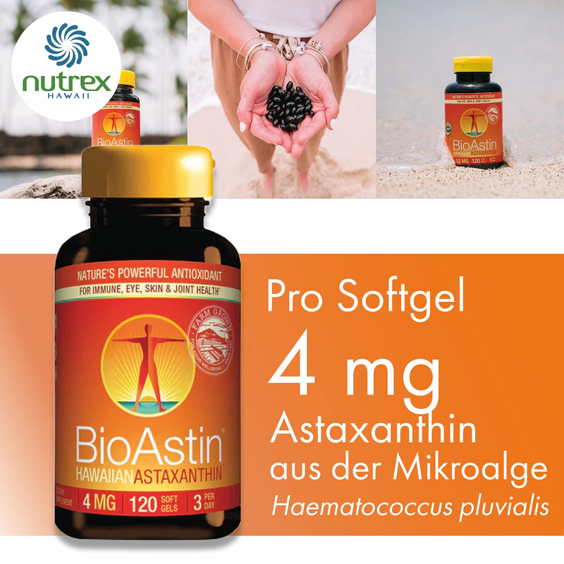 Nutrex Hawaii, BioAstin, Hawaiian Astaxanthin, 4mg, 120 soft capsules, laboratory tested, vitamin E, gluten-free, soy-free, non-GMO - NewNest Australia