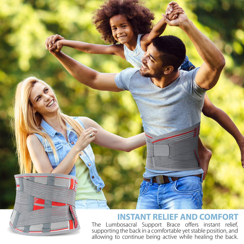 ORTONYX Lumbar Support Belt Lumbosacral Back Brace – Ergonomic Design and Breathable Material - XS/M (Waist 26"-32.2") Gray/Red XS/M (Waist 26"-32.2") Grey / Red - NewNest Australia