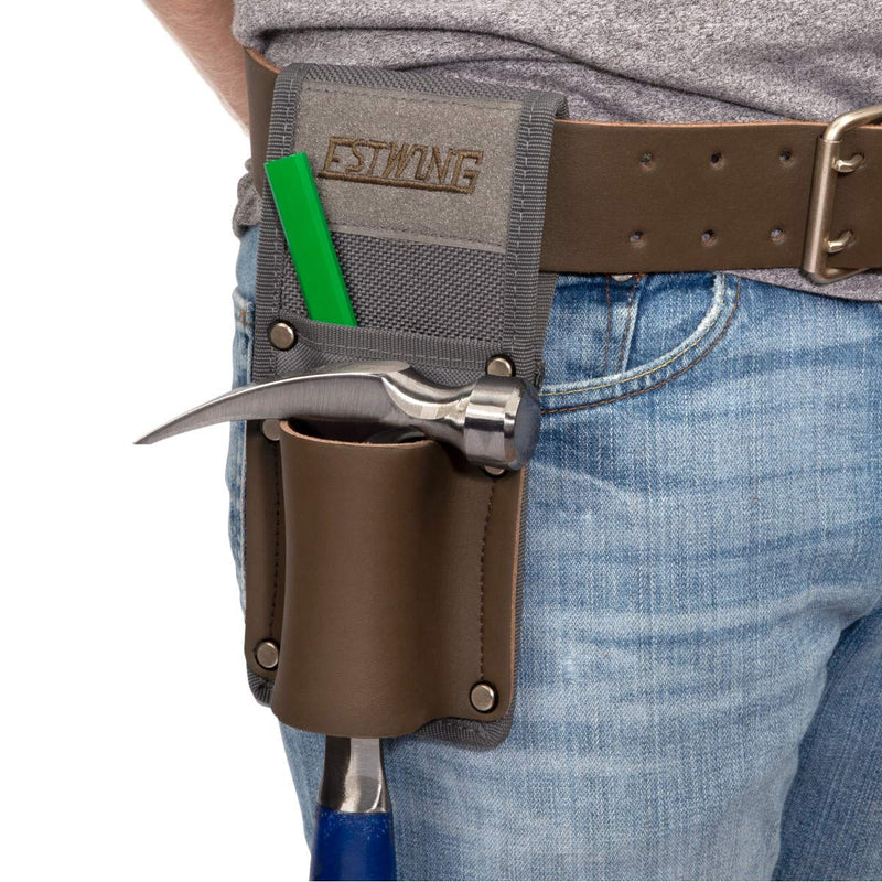 Estwing 2-Compartment Hammer Holster for Work / Tool Belt, Durable Polyester and Top Grain / Wet Formed Leather Hammer Holder, 3-inch Tunnel Loop, Rivet Reinforced Stress Points - NewNest Australia
