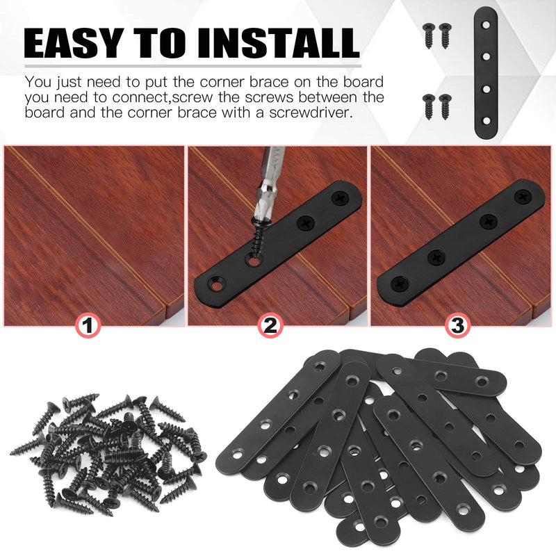 Hilitchi Straight Bracket Stainless Steel Black Straight Corner Braces Straight Flat Brace Mending Repair Flat Plates with Screw (100mm, 15 Pack) 100MM - NewNest Australia