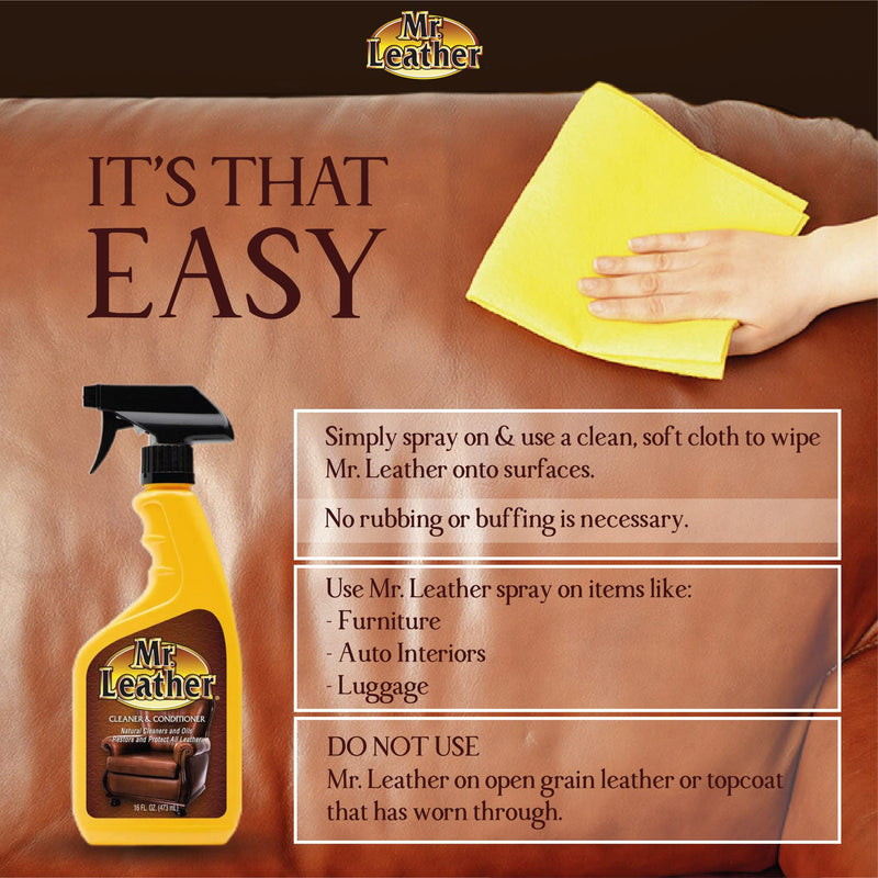 MR. LEATHER Cleaner and Conditioner (16 oz) - Water-Repellant Leather Conditioner to Shine & Protect – Leather Protector Spray – Use as Sofa Cleaner, Boot Cleaner, or Furniture Cleaner - NewNest Australia
