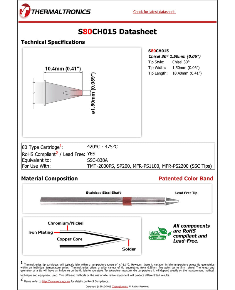 Thermaltronics S80CH015 Chisel 30deg 1.50mm (0.06in) interchangeable for Metcal SSC-838A - NewNest Australia