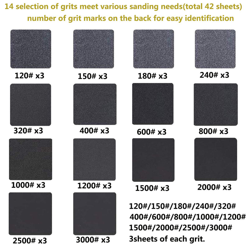 Sandpaper,42 Pieces shi 120 to 3000 Wet Sandpaper Classification Waterproof Abrasive Multipack Sandpaper Suitable for Wood car Furniture Metal polishing Surface - NewNest Australia