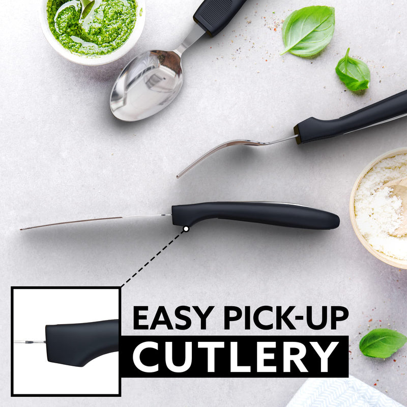 iMedic Comfort Grips Cutlery - Cutlery for Disabled Hands - Dishwasher Safe Disabled Cutlery for Adults - Disability Cutlery for Adults Suffering from Trembling Hands - 1 Set Silver/Black Single - NewNest Australia