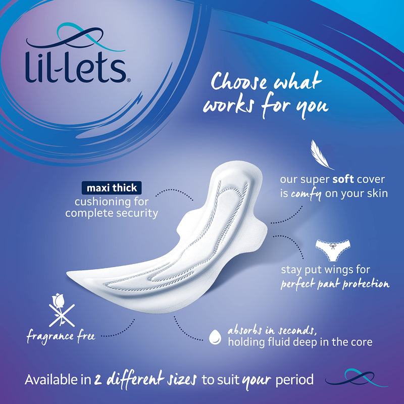 Lil-Lets Maxi Thick Period Pads X 24 | Night Absorbency| with Wings | 1 Pack of 24 Maxi Pads | for Very Heavy/Extra Heavy Overnight Flow | Unscented | Super Soft Cover - NewNest Australia