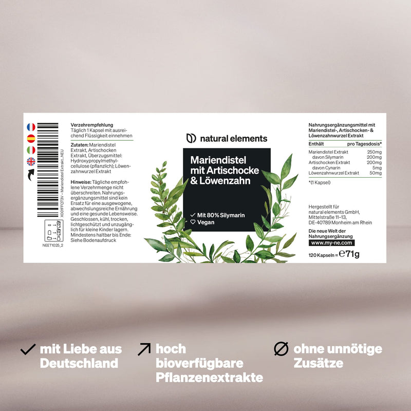 Marian Thistle, Artichoke & Dandelion Complex - 120 Capsules - Comparison Winner 2019* - High Dose With 80% Silymarin - No Magnesium Stearate, Vegan And Made In Germany. - NewNest Australia