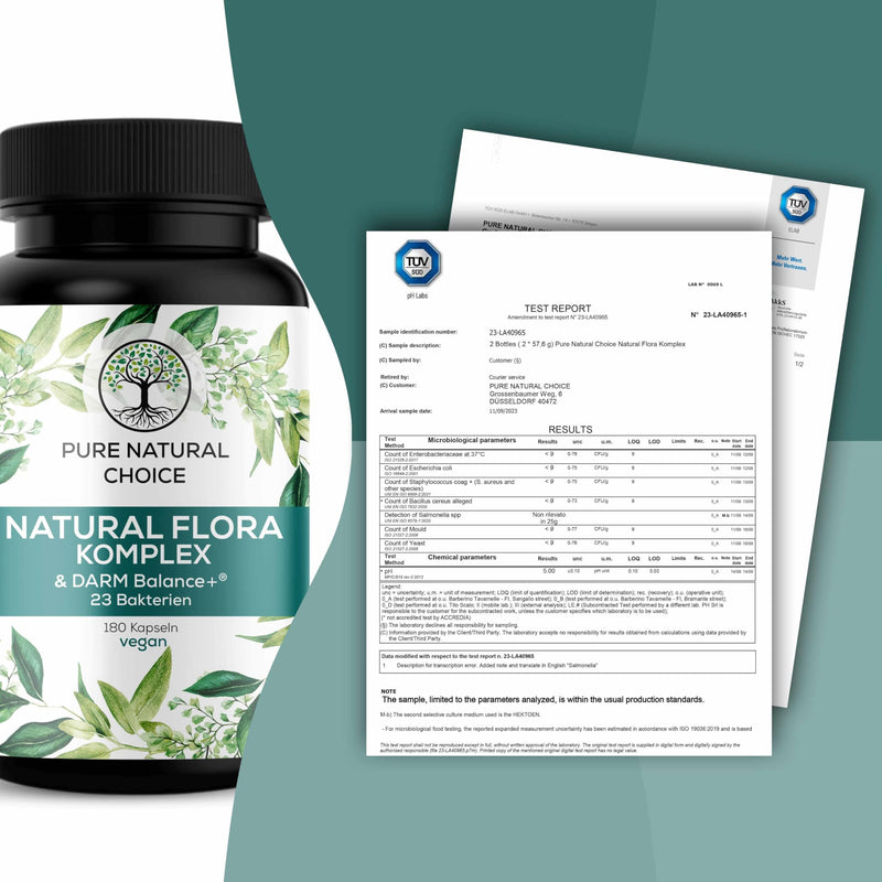 Pure Natural Choice - Natural Flora Complex: T√Úv Tested, 23 Bacterial Strains Probiotics With Intestinal Balance+, 20 Billion Cfu, Inulin - 180 Vegan, Enteric Juice Resistant Capsules, From Germany - NewNest Australia