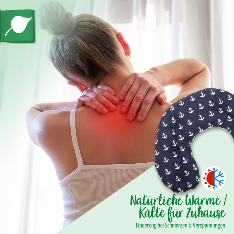 Herbalind Cherry Stone Pillow Neck Shoulder Heat Pillow for Microwave - Handmade in Germany, 100% Cotton - High-Quality Natural Hot Water Bottle Grain Pillow Neck Pillow (Blue Anchor Wave) Cherry Stone Filling Anchor Wave (Blue) - NewNest Australia