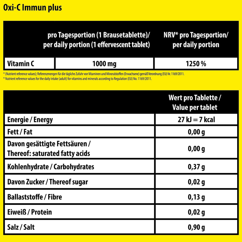 1000 mg vitamin C effervescent tablets 5x20 pieces - orange flavor - 1000 mg vitamin C - T&D Pharma Oxi-C Immune plus - Made in Germany Vitamin C 1000 mg 20 pieces (pack of 5) - NewNest Australia
