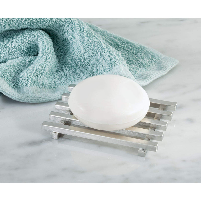 iDesign Kyoto Rectangular Soap Saver, Bar Holder Grid Tray for Bathroom Counter, Shower, Kitchen, 4.25" x 3" x 0.5", Brushed Stainless Steel - NewNest Australia