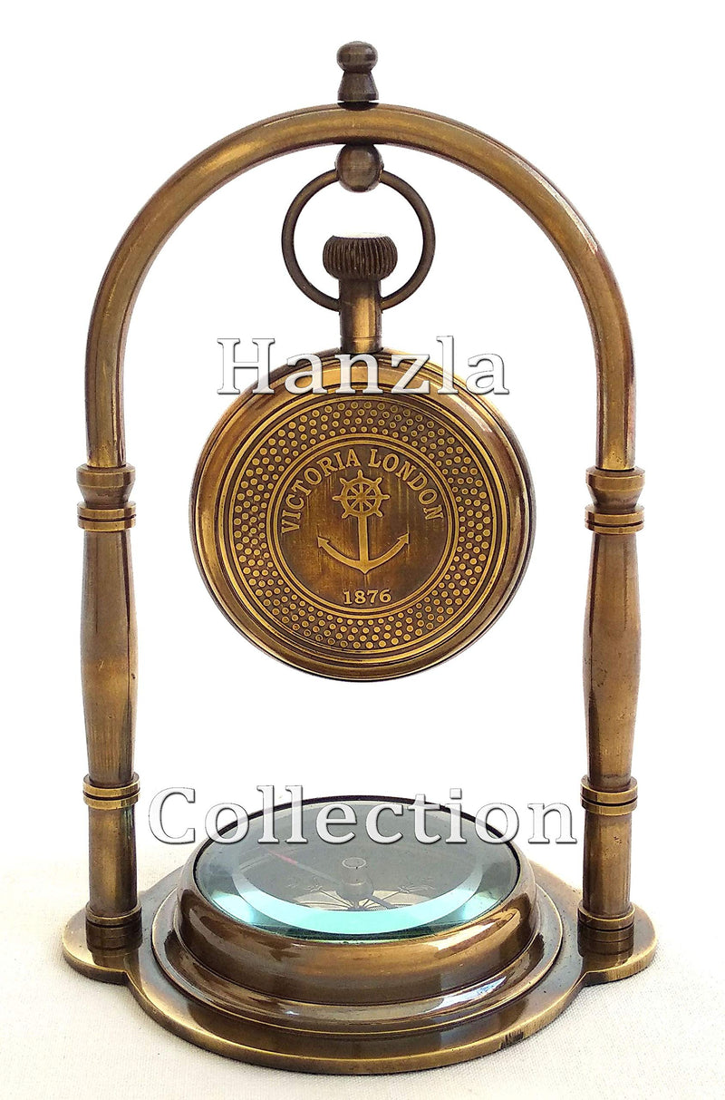 NewNest Australia - Hanzla Collection Nautical Clock Ship Table Clock Brass Desk Clock Maritime Brass Compass with Antique Victoria London Pocket Watch 