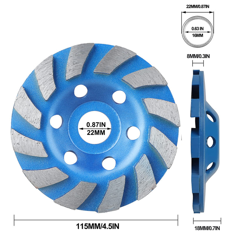 SUNJOYCO 4.5 inch Concrete Grinding Wheel, 12-Segment Heavy Duty Turbo Row Diamond Cup Grinding Wheel Angle Grinder Disc for Granite Stone Marble Masonry Concrete Fathers Day Gift Blue - NewNest Australia