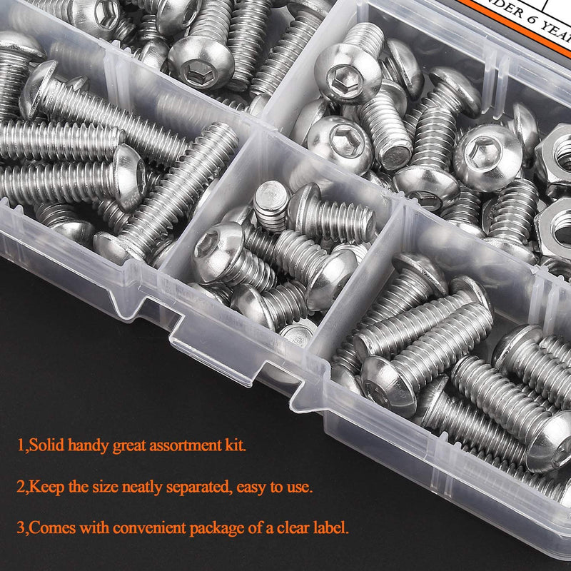HELIFOUNER 65 Pieces 5 Sizes 304 Stainless Steel 1/4-20 x 3/8" 1/2" 5/8" 3/4" 1" UNC Thread Hex Button Head Cap Bolts Kit - NewNest Australia