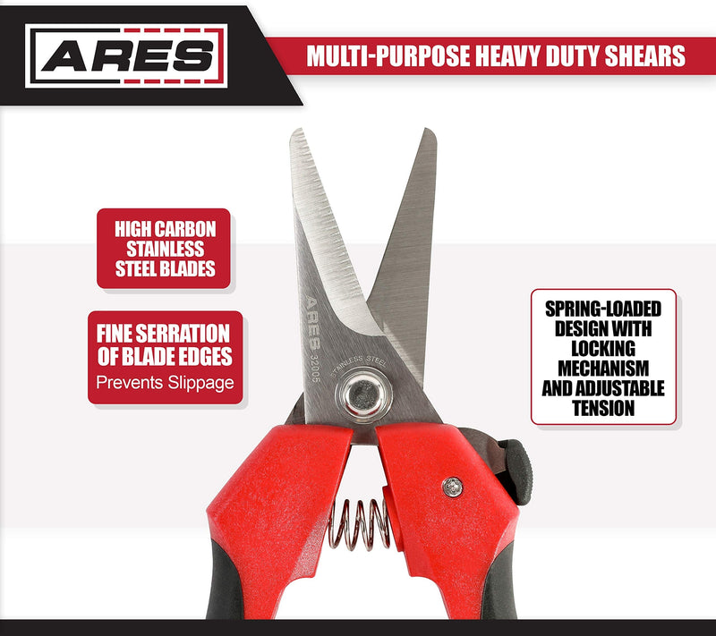 ARES 32005 - 7 1/2-Inch Multi-Purpose Shears - Finely Serrated High Carbon Stainless Steel Blades - Cuts Wire, Insulation, Soft Cable and More - NewNest Australia