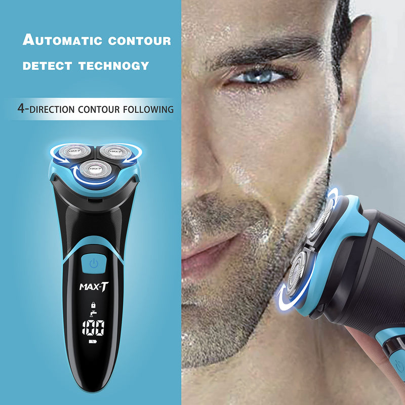 MAX-T Electric Shaver for Men, Cordless Electric Razor with Travel Case, Wet & Dry Use Men's Electric Shaver with Pop-Up Trimmer, 3D Rechargeable IPX7 Waterproof Rotary Shaver Best Gift for Dad/ Lover - NewNest Australia