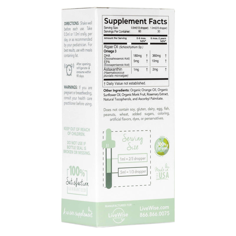 DHA Omega 3 Liquid Drops - Baby Vitamin DHA Omega 3 for Infants Plus Astaxanthin - Vegan Friendly, Great Tasting - Omega 3 Supplement w/Organic Orange Oil Develops Healthy Brain, Eyes, Immune System - NewNest Australia