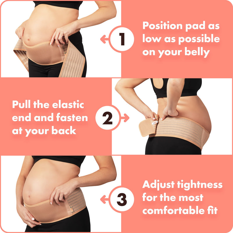AZMED Maternity Belt, Breathable Pregnancy Back Support, Premium Belly Band, More Than 1.3M Happy Mothers, Lightweight Abdominal Binder, One-Size Beige - NewNest Australia