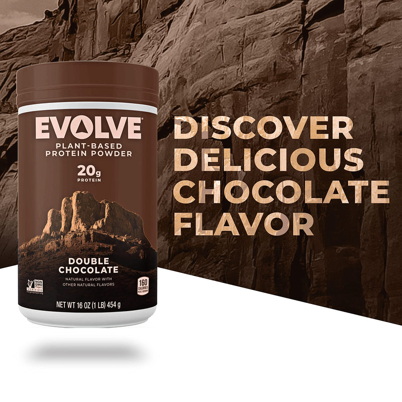 Evolve Plant Based Protein Powder, Double Chocolate, 20g Vegan Protein, Dairy Free, No Artificial Flavors, Non-GMO, 3g Fiber, 1 Pound (Packaging May Vary) 1 Pound (Pack of 1) - NewNest Australia