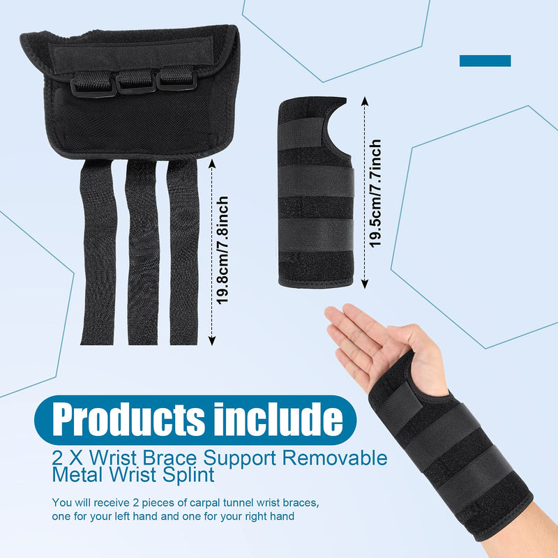 SATINIOR 2 Pieces Carpal Tunnel Wrist Brace Support Removable Metal Wrist Splint, Three Adjustable Compression Straps for Tendinitis, Sports Injuries, Pain Relief (Left and Right Hand), Black Right and Left Hand - NewNest Australia