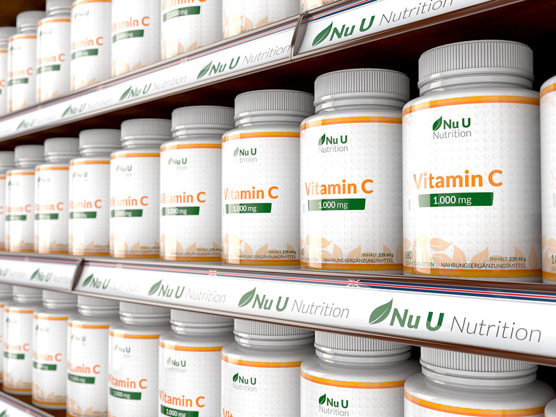 Vitamin C 1000mg High Dose - 180 Vegan Tablets - Vit C for 6 Months - From Nu U Nutrition - NewNest Australia