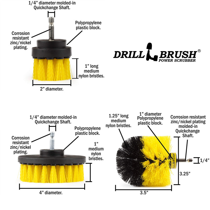 Drill Brush Attachment - Bathroom Surfaces Tub, Shower, Tile and Grout All Purpose Power Scrubber Cleaning Kit –Grout Drill Brush Set – Drill Brushes by Drill Brush Power Scrubber by Useful Products All Purpose Medium-yellow - NewNest Australia
