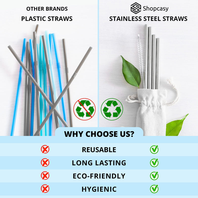 Set of 8 Metal Straws Drinking (4 Straight + 4 Bent + 2 Cleaners), 8.5” Eco-Friendly Reusable Straws FDA BPA Free Stainless Steel Drinking Straws for Tumbler, Cocktail with Travel case (Silver) - NewNest Australia