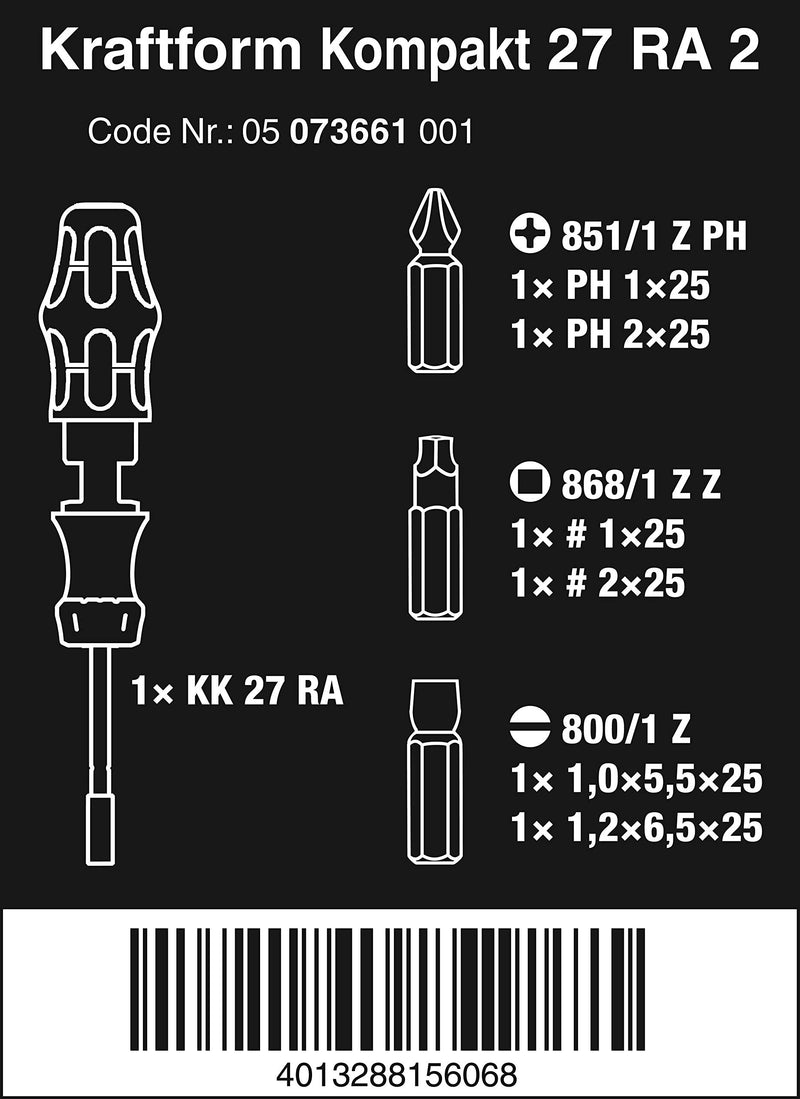 Wera 5073661002 Kraftform Kompakt 27 RA Slotted Ratcheting Screwdriver, 1/4" Head, MULTI - NewNest Australia