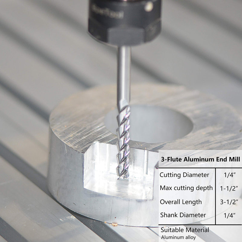 SpeTool 1/4 Shank Carbide End Mill For Aluminum Cut (3 Flutes, 3.5 inch long) Non-Ferrous Metal Upcut CNC Spiral Router Bit - NewNest Australia